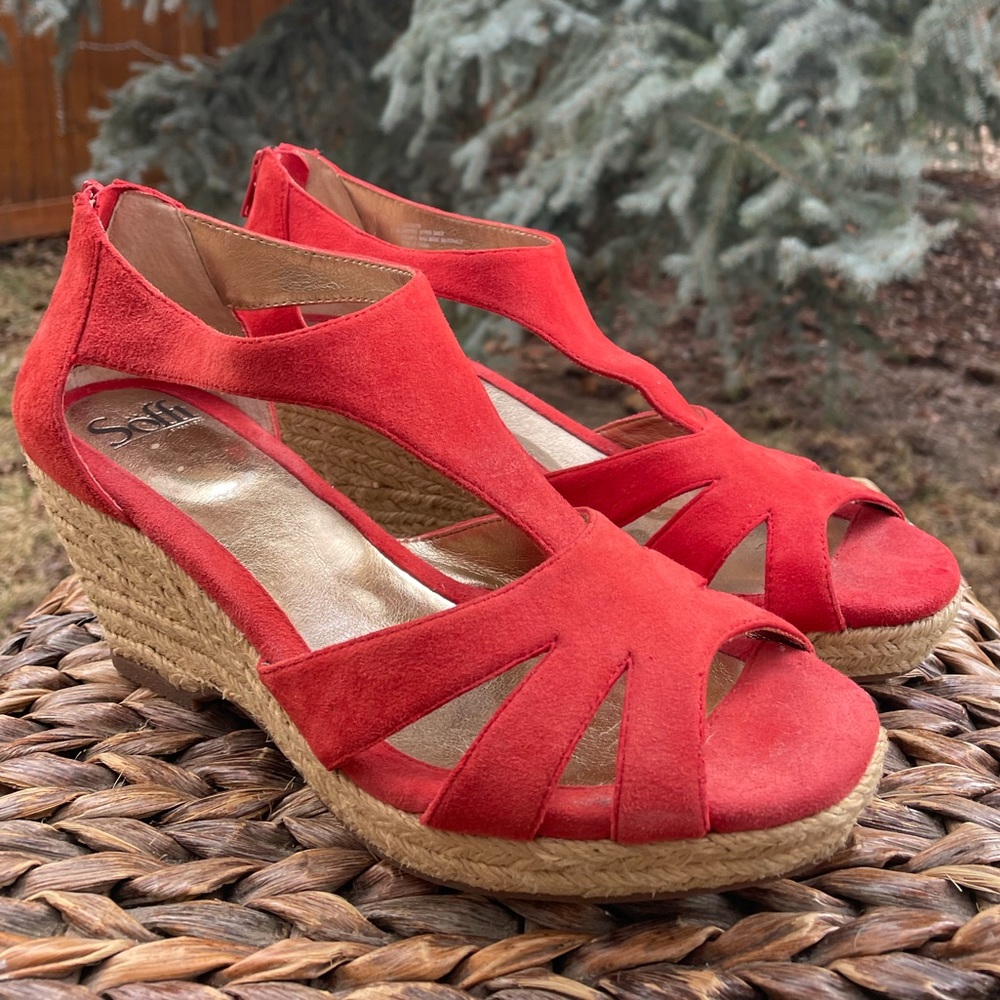 Sofft suede Espadrille Platform Strappy Back Zipper Closure Wedge Sandals